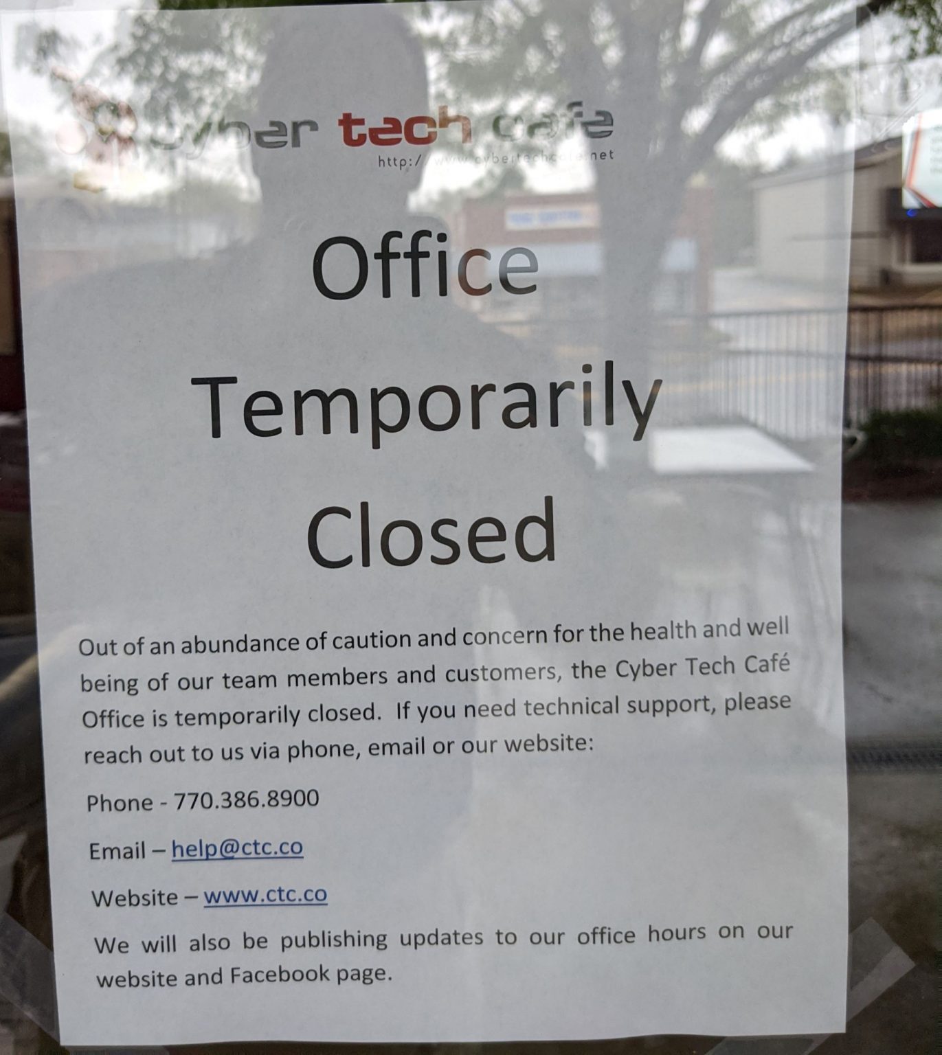 Office Temporarily Closed & Site Visits Suspended Cyber Tech Cafe